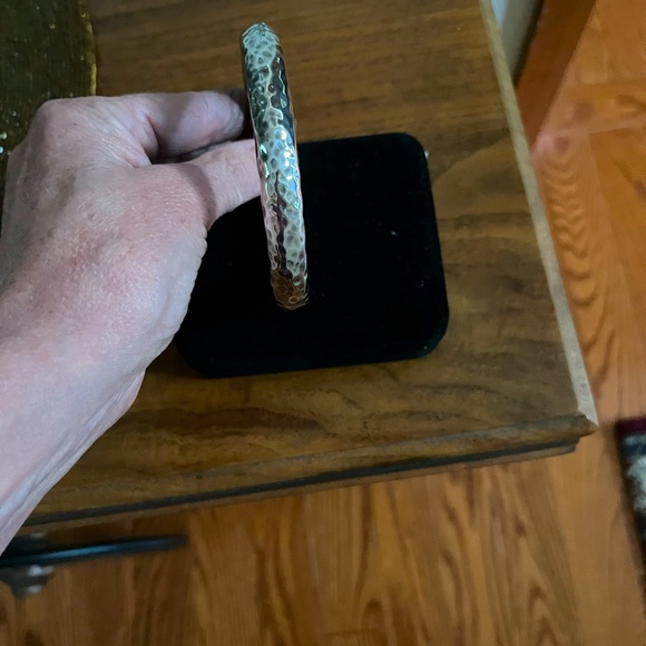 Thick chunky silver bangle bracelet is solid silver with 925 engraved in metal. - Picture 2 of 4